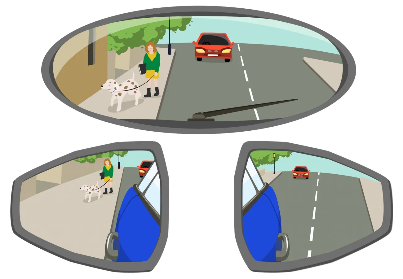 Iliustracija: Teisingas automobilių veidrodėlių reguliavimas