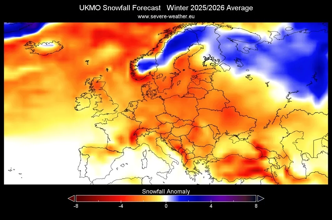 Britų modelis prognozuoja labai sniegingą žiemą Šiaurės Europoje