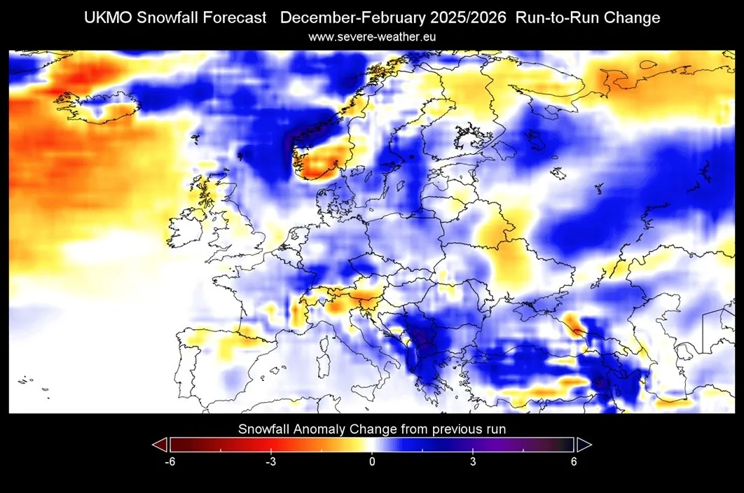 Britų modelis taip pat padidina sniego kiekį žiemą Europoje