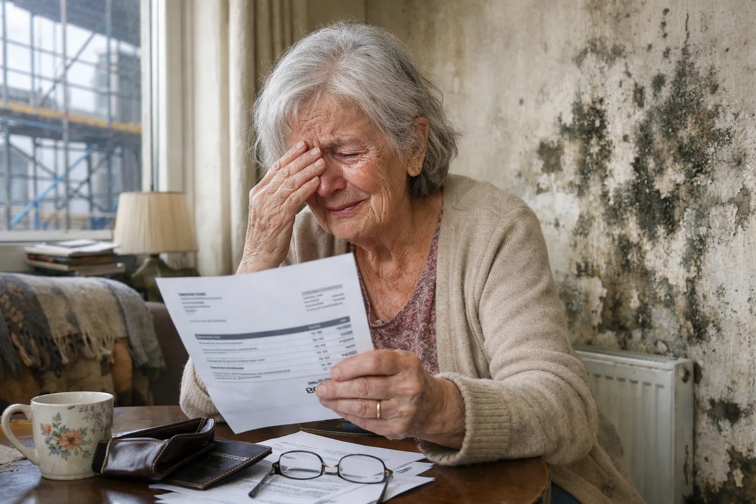 Pensininkė verkia gavusi sąskaitą / DI nuotr.