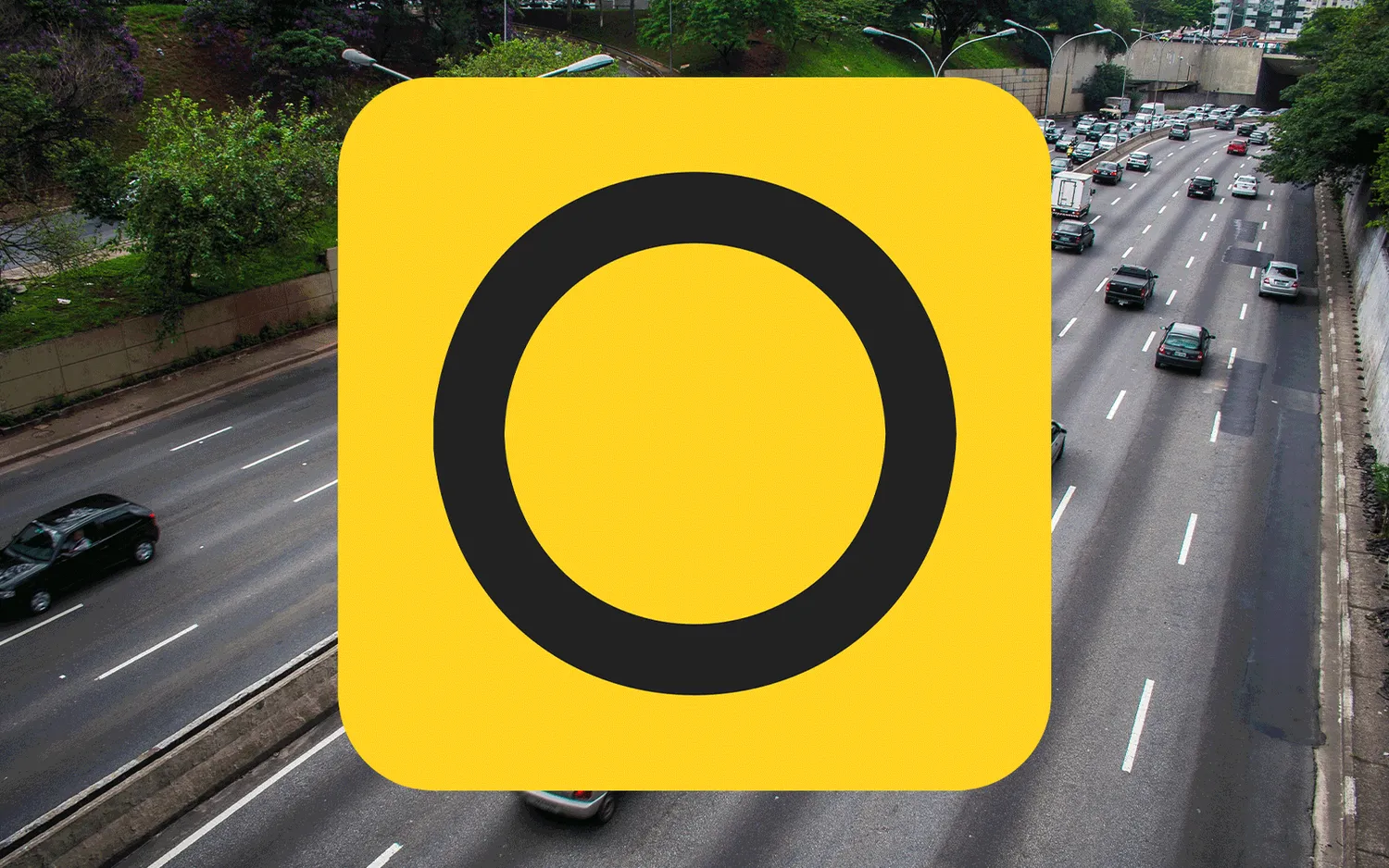 Geltonas kelio ženklas su apskritimu