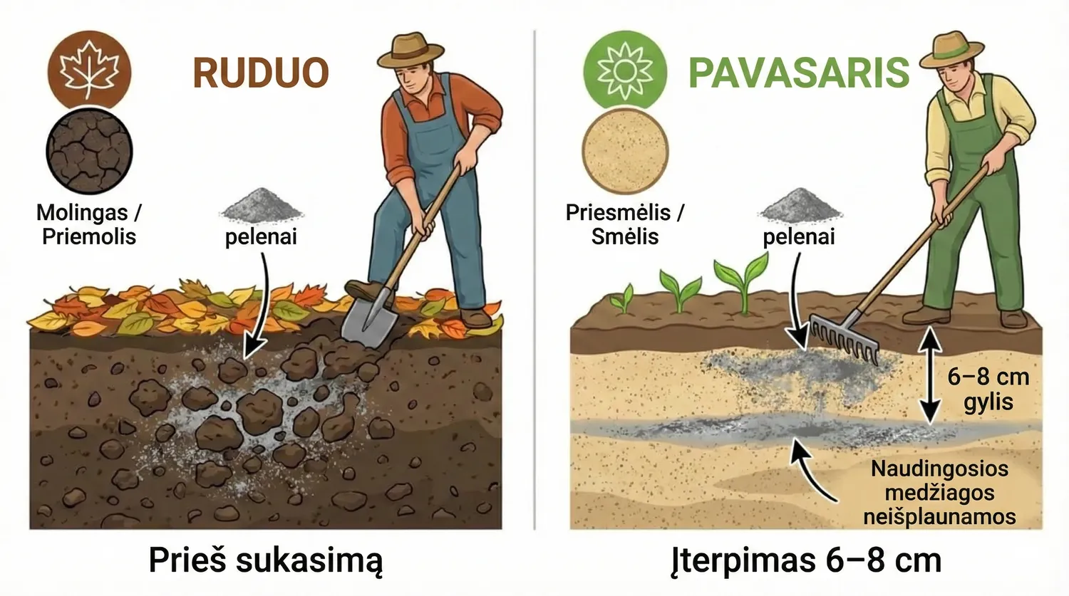 Pelenų įterpimas į žemę