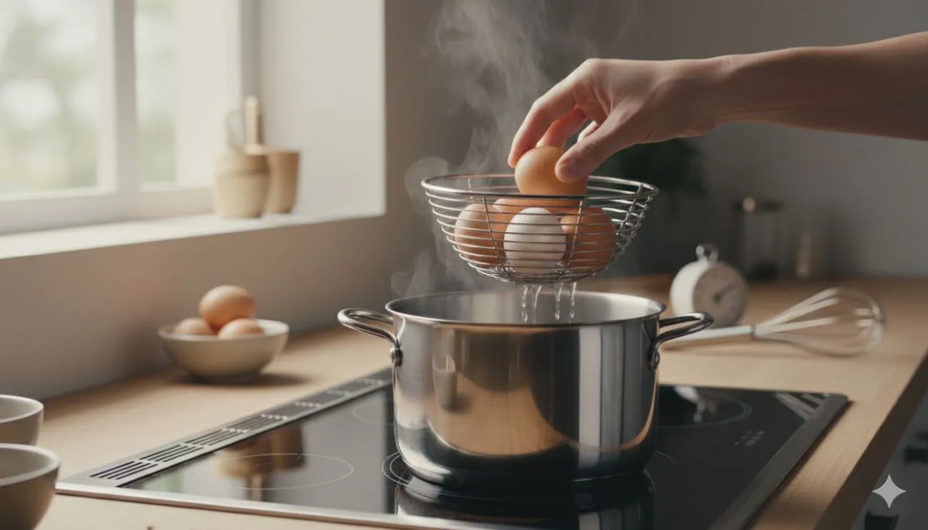 Kiaušinių virimas ilgiau nei 9 minutes / AI nuotr.