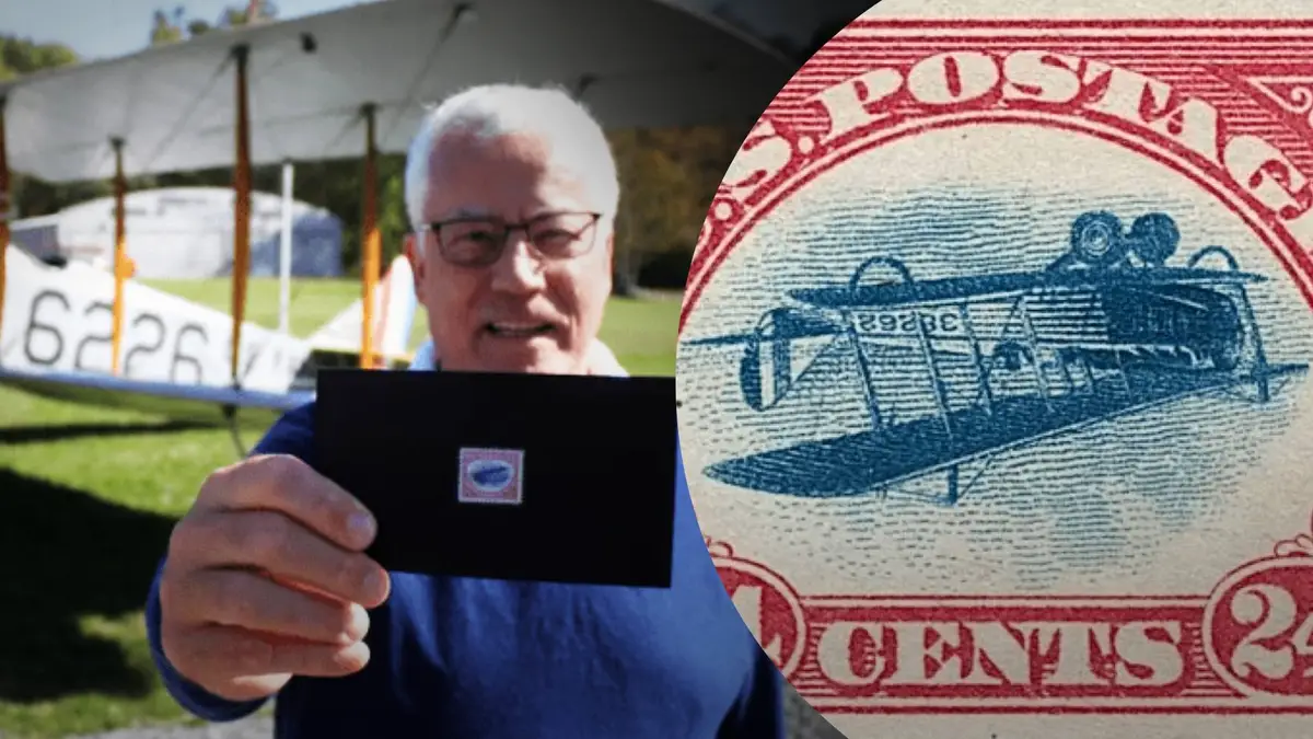 Labai retas pašto ženklas su apverstu lėktuvu