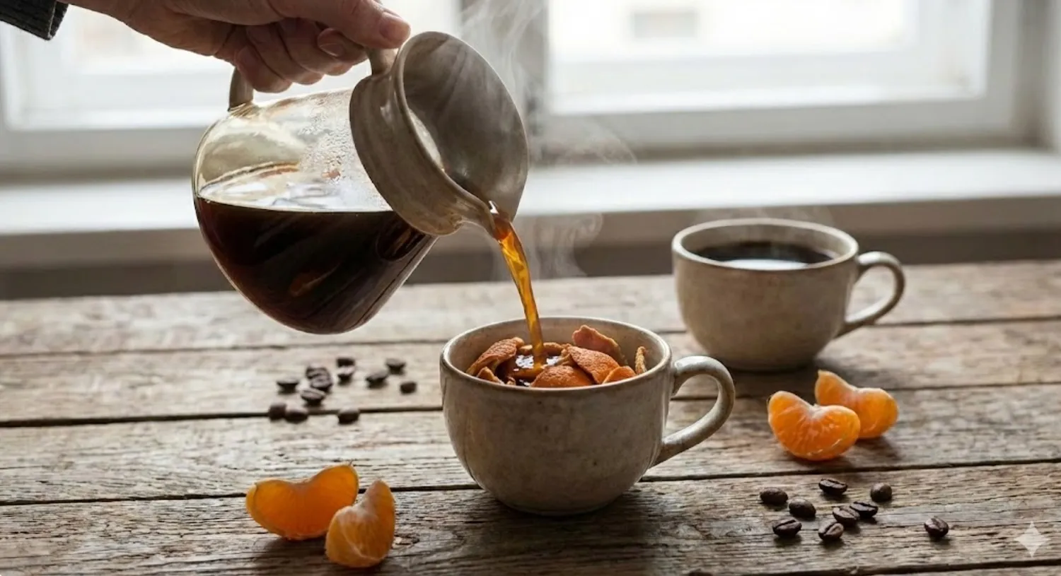 Mandarinų žievelės užpiltos kava