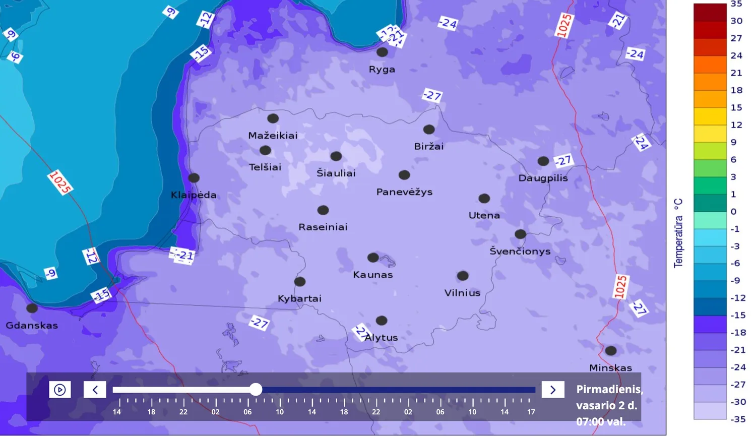 Oro temperatūra vasario 2 dieną