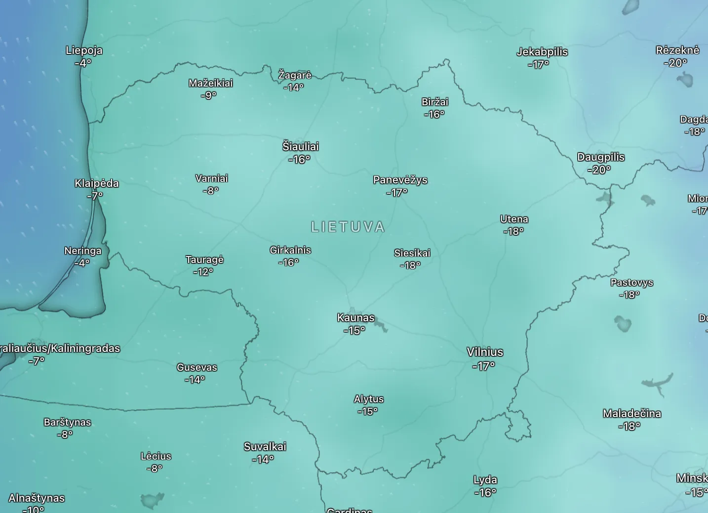 Sugrįš šaltis / Windy.com ekrano kopija