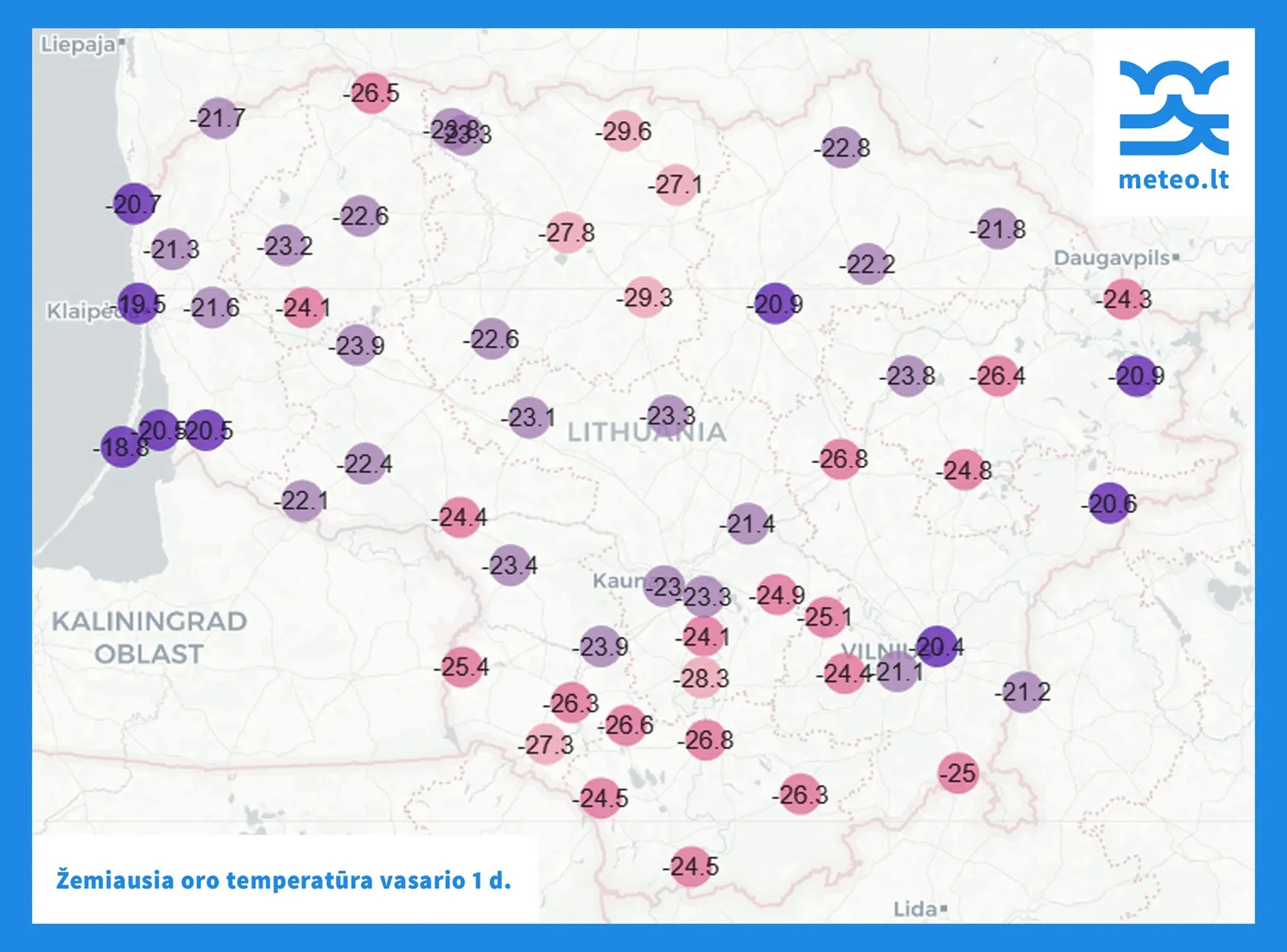 Žemiausia temperatūra vasario 1 dieną / meteo.lt nuotr.